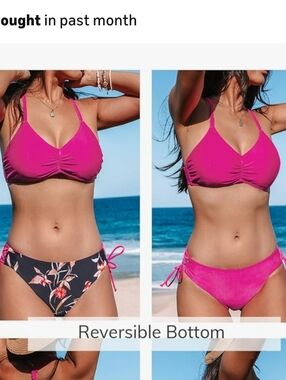 Cupshe Bikini Top with Navy Floral Tie-Side Reversible Bottom